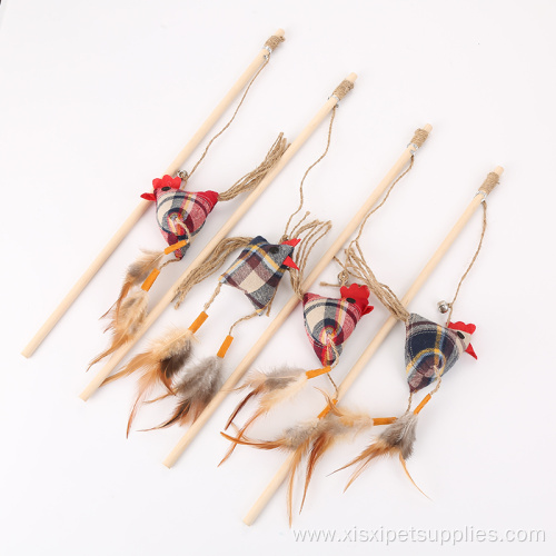 Zongzi Shaped Rooster Shaped Wooden Cat Stick Toy